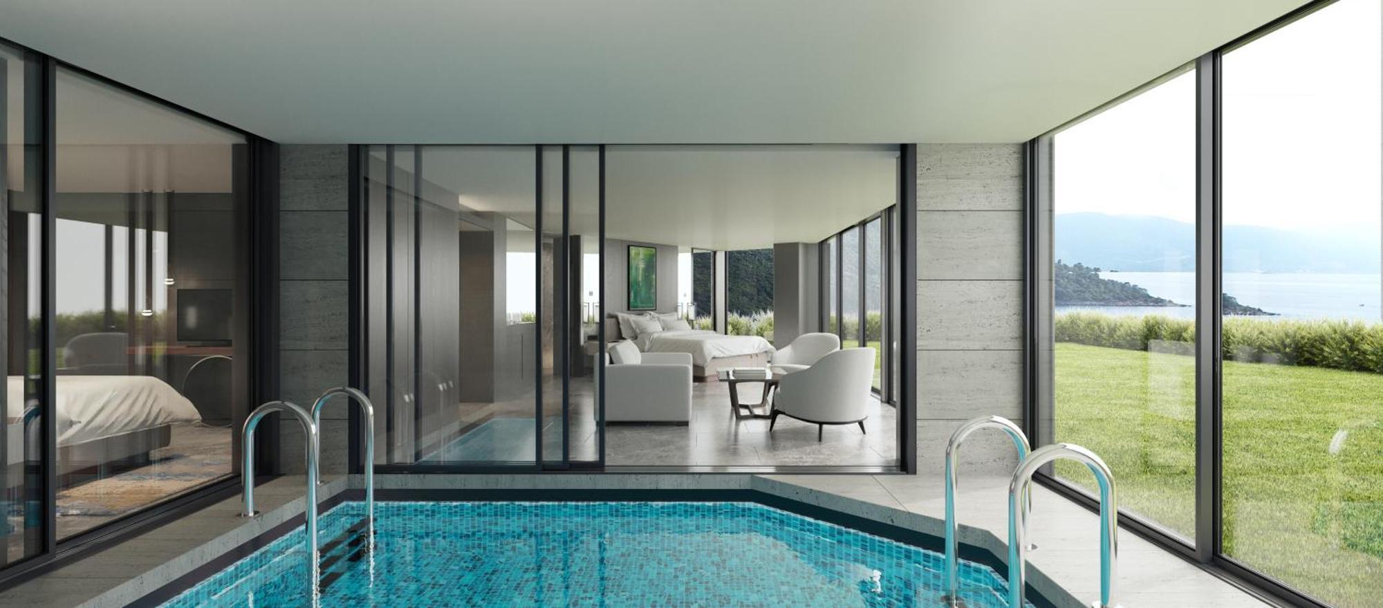 Innenpool-Suite mit 2 Schlafzimmern, Meerblick und Balkon